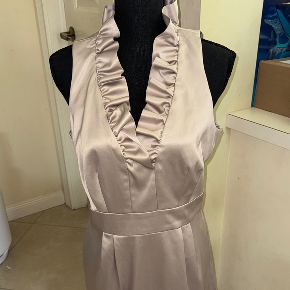 NWT Just Taylor Elegant Sleeveless Ruffle Neck Dress - beige size 12 - Picture 7 of 8